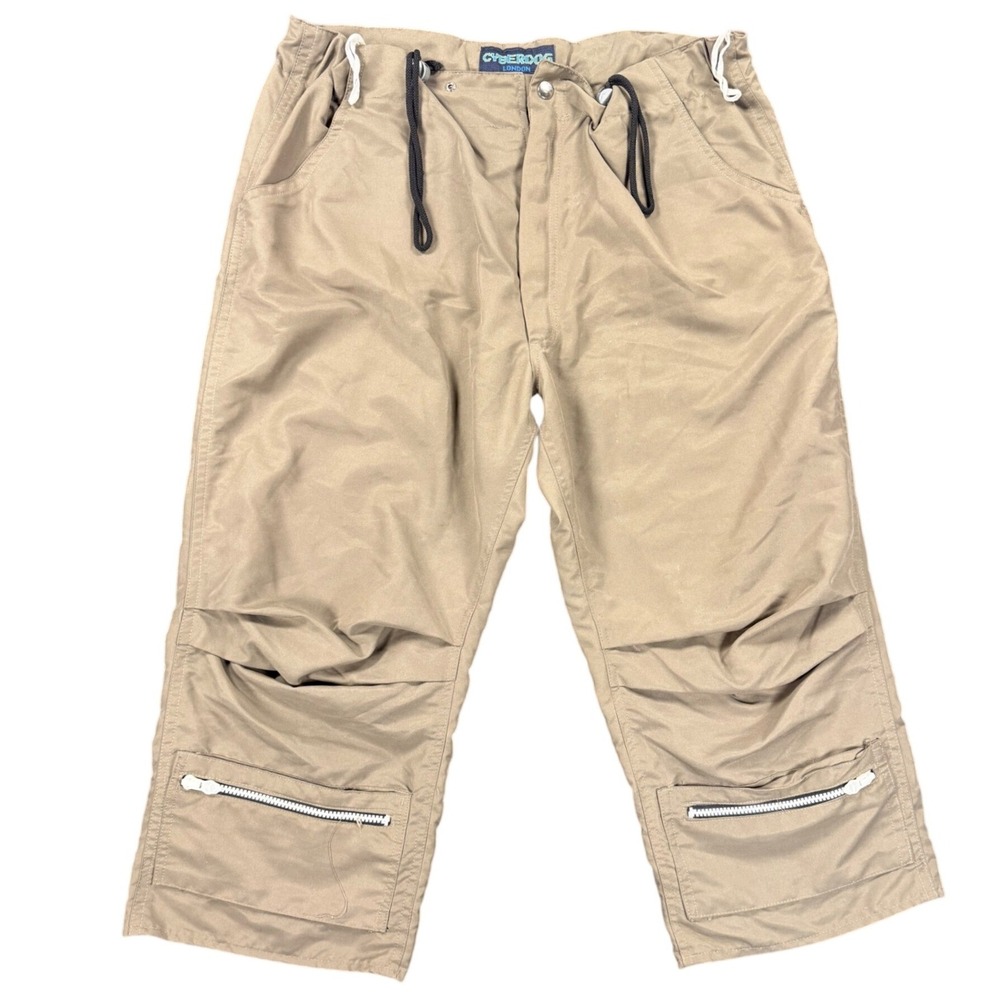 Cyberdog London Mens Tan Nylon Cargo Pants Rave Techwear Cropped Trousers Large